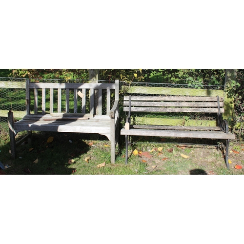 330 - 2 garden benches, 1 wooden and 1 cast iron with wooden seat