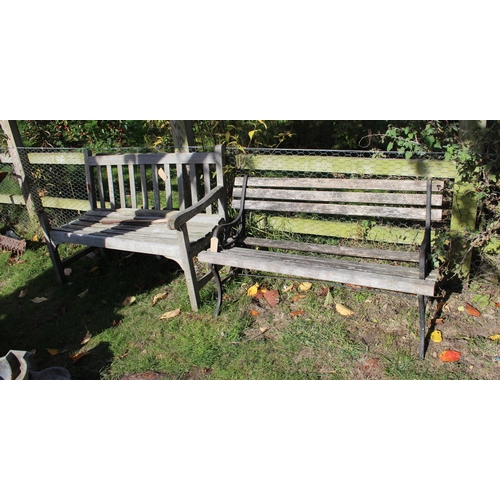 330 - 2 garden benches, 1 wooden and 1 cast iron with wooden seat