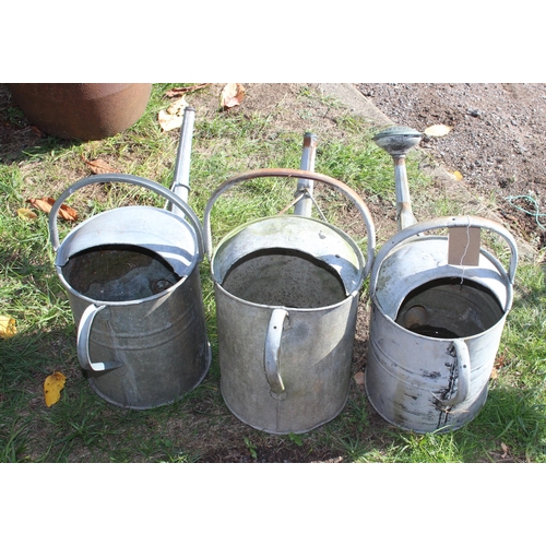 332 - 3 galvanised watering cans, 1 with rose sprinkler