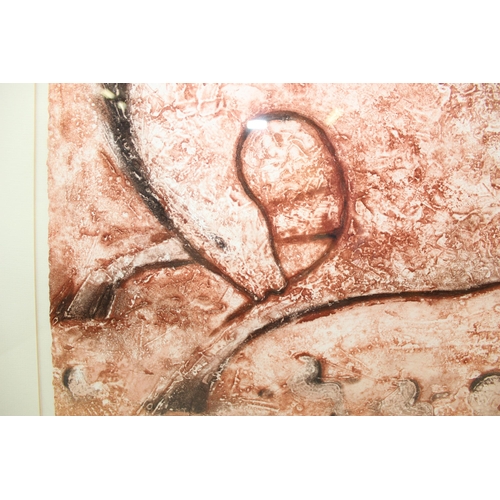 499h - A large limited edition print of a horse in the style of a Neolithic cave drawing, numbered 27/125. ... 