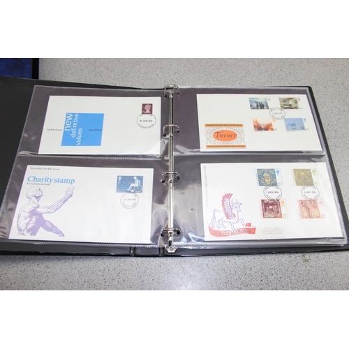 542 - Large qty of GB First Day cover stamps in 4 large albums & loose (approx 313)