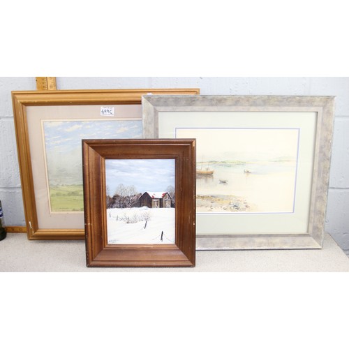 499r - 2 framed and glazed watercolours, 1 by Alastair Paterson & a small oil on canvas by M. Slingerland D... 