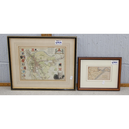 499m - 2 Antique maps - to include Cambridge colleges and Weymouth & Portland