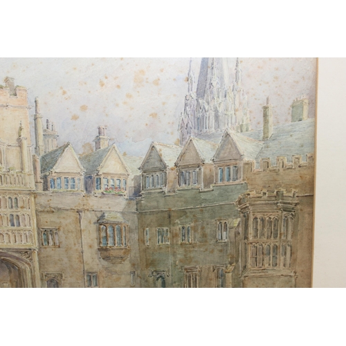 499o - J A Shuffrey 1859 -1939. An antique watercolour of an Oxford College. Signed lower right