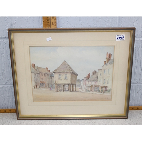 499p - J A Shuffrey 1859 -1939. Antique watercolour of Faringdon Market Place. Signed and dated 1921.