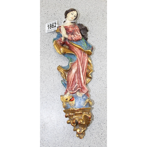 1862 - A vintage Florentine carved wooden figure of a female standing on a serpent and 2 vintage Borghese l... 