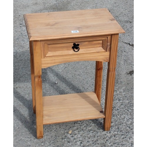 129 - Pine bedside cabinet with iron fittings and a similar bedside table with drawer (2)