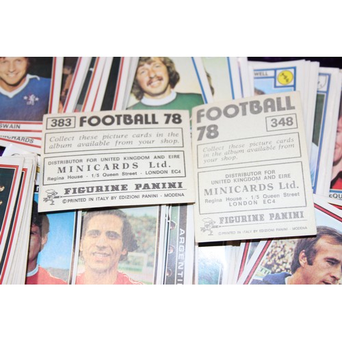 528 - Mixed tin of ephemera to include silk cigarette card & Panini football stickers