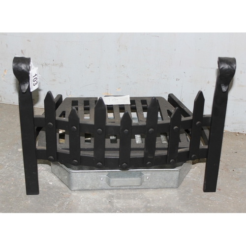 103 - Cast iron turret style  fire grate and ash pan