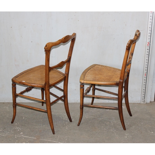 2 - A pair of antique cane seated bedroom chairs with painted details