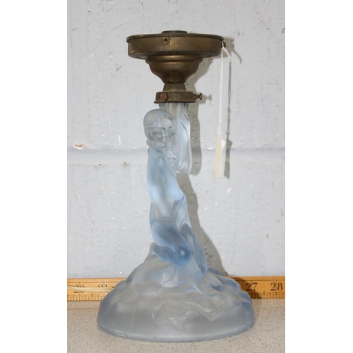 235 - An Art Deco period blue glass lamp formed a lady, possibly by Walther & Sohne