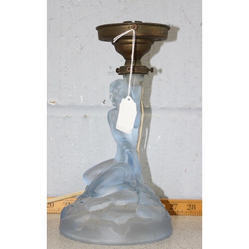 235 - An Art Deco period blue glass lamp formed a lady, possibly by Walther & Sohne