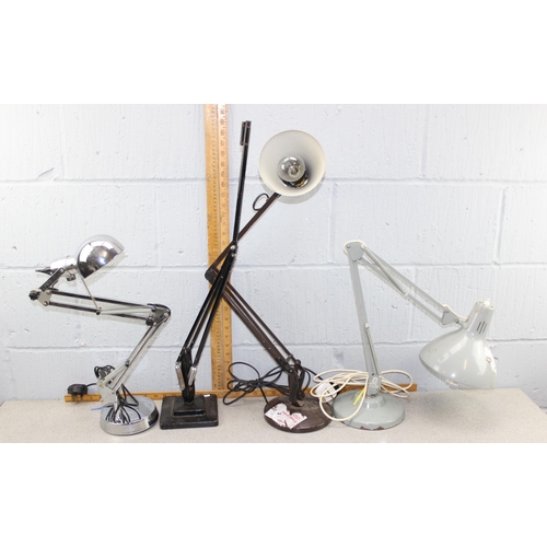 243 - Anglepoise Apex 90 lamp in brown, 1227 lamp base only and 2 other desk lamps