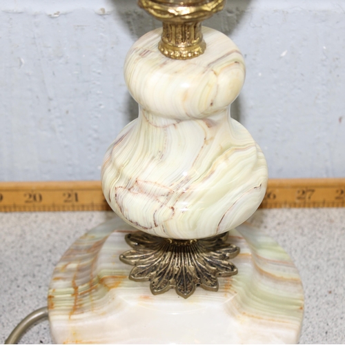 244 - 2 turned alabaster lamps with gilt metal mounts