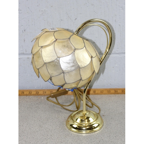 249 - Small brass table lamp and shade with petal design