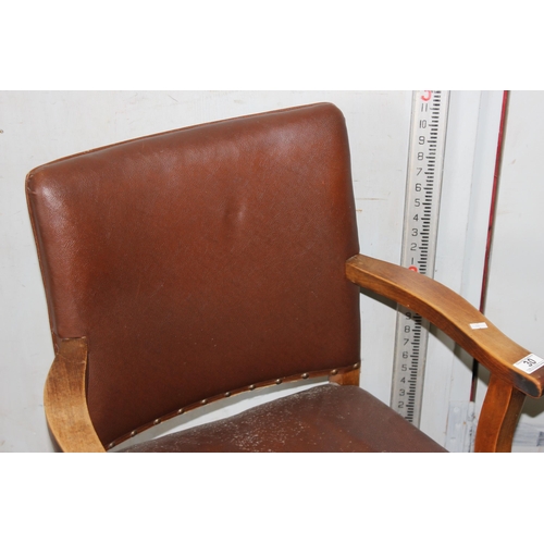 30 - A vintage red upholstered desk chair, Art Deco period