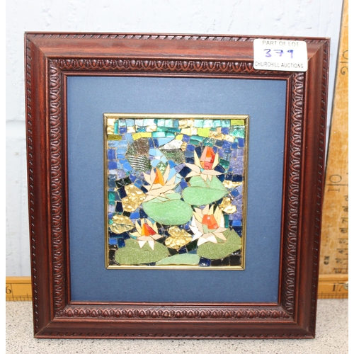 379 - A glass mosaic picture of lily pads and an abstract mixed media panting of turtles, both unsigned