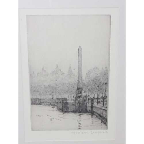 380 - Rowland Langmaid RA (1897-1957), framed etching of the Thames, signed in pencil