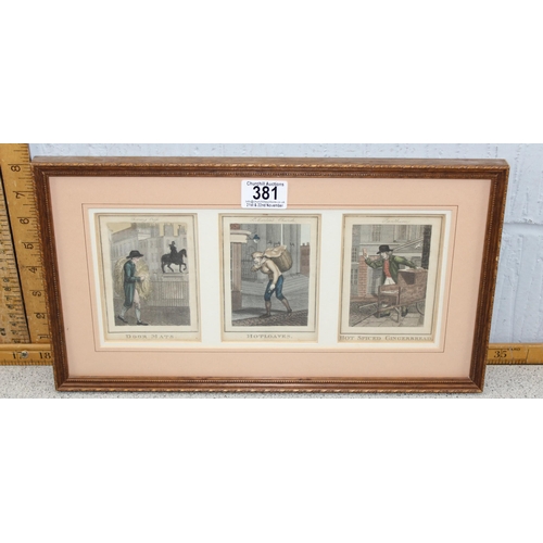 381 - 4 framed antique print displays of London scenes