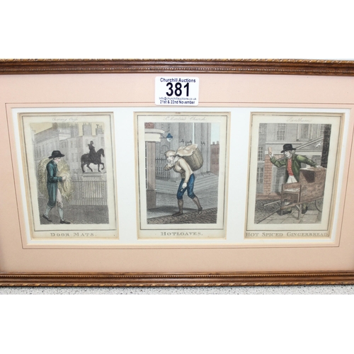 381 - 4 framed antique print displays of London scenes