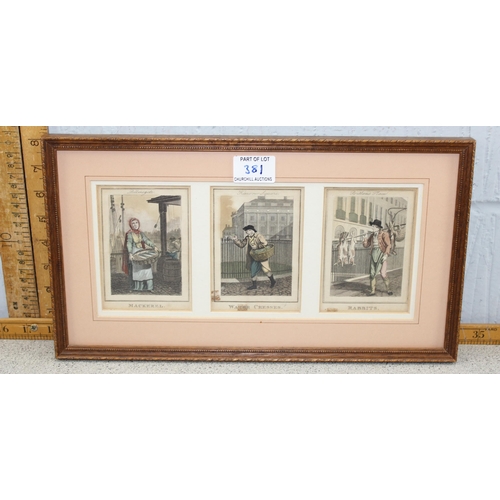 381 - 4 framed antique print displays of London scenes