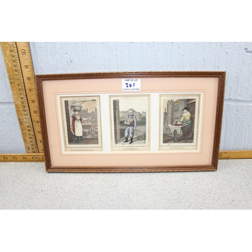 381 - 4 framed antique print displays of London scenes