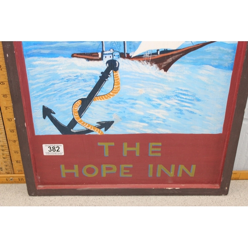 382 - A vintage painted wooden pub style sign, The Hope Inn, Whitbread