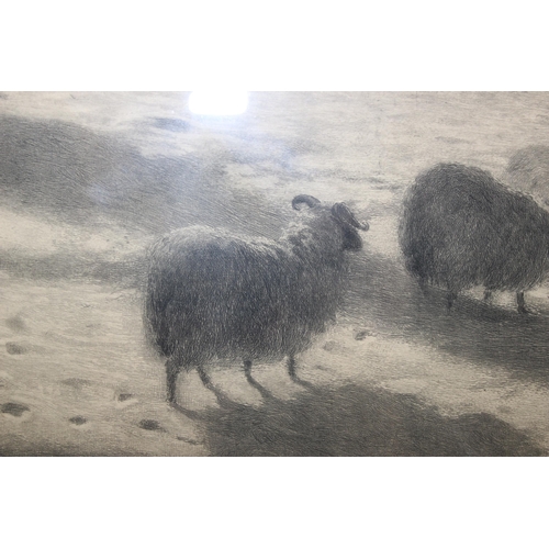 390 - Joseph Farquharson (Scottish 1846-1935), antique monochrome print of sheep in a winter landscape, si... 