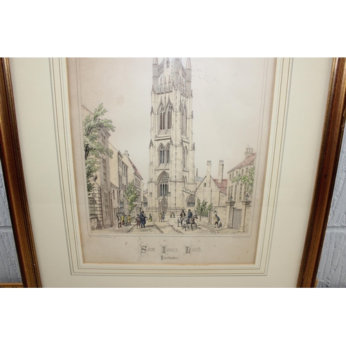 393 - Antique gilt framed print of St James Church in Louth, Lincolnshire