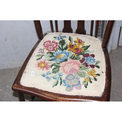 4 - A small antique bedroom chair with tapestry seat