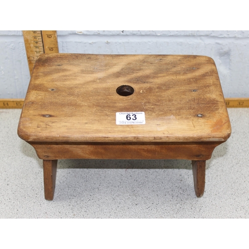 63 - A small vintage wooden milking stool