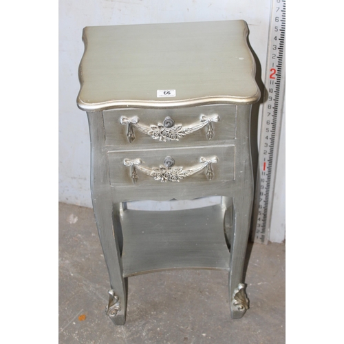 66 - A vintage style 2 drawer silver painted bedside cabinet