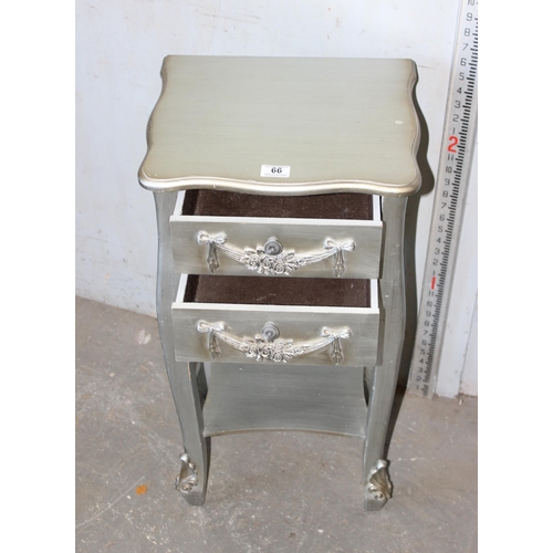 66 - A vintage style 2 drawer silver painted bedside cabinet