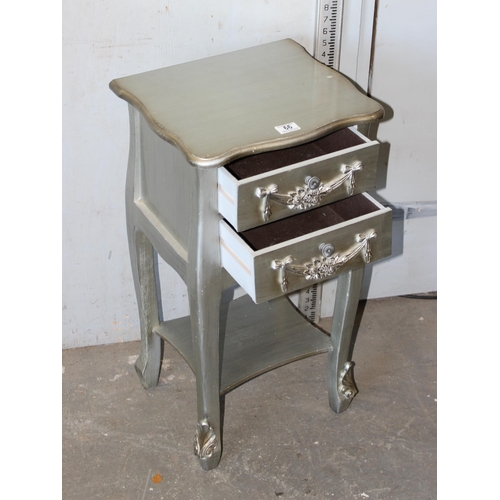 66 - A vintage style 2 drawer silver painted bedside cabinet