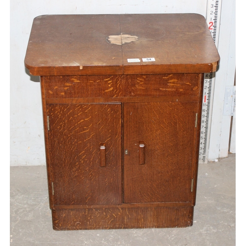 124 - An unusual mid-century drinks cabinet with slide opening top & an antique Chinese hardwood stand app... 