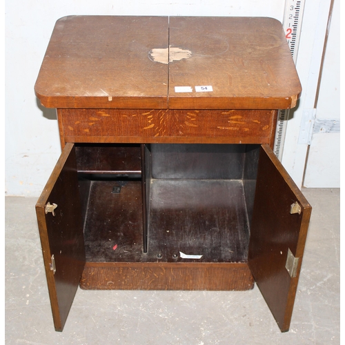 124 - An unusual mid-century drinks cabinet with slide opening top & an antique Chinese hardwood stand app... 