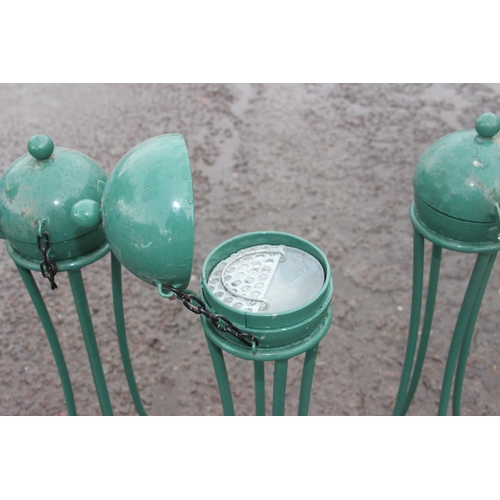 312 - 3 cast iron outdoor freestanding ashtrays, hand forged with a green powder coat finish