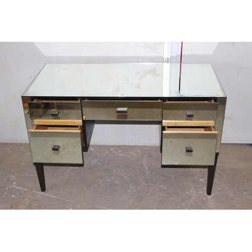 138 - A 5 draw mirrored desk with zebra wood legs