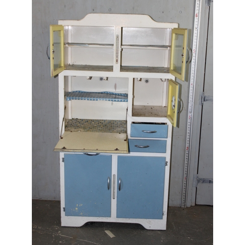 152 - A cream & blue mid-century larder cupboard with thermometer