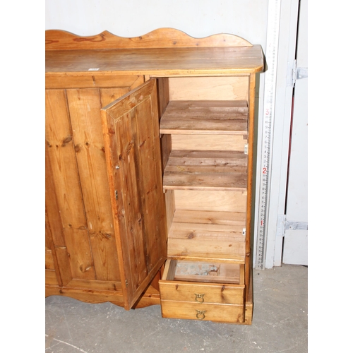 153 - Reclaimed antique pine hall cupboard with 2 low drawers under 3 cupboards, approx 138cm wide