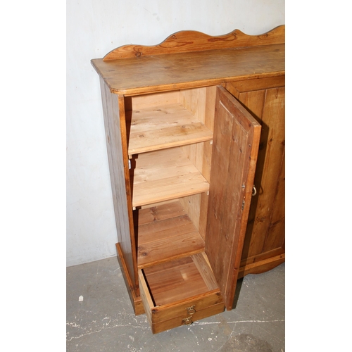 153 - Reclaimed antique pine hall cupboard with 2 low drawers under 3 cupboards, approx 138cm wide