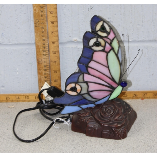 269A - Tiffany style coloured glass and lead framed Butterfly table lamp approx 25cm tall.