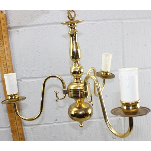 265 - 3 matching brass ceiling chandelier light fittings, 1 x 5 branch, 2 x 3 branch