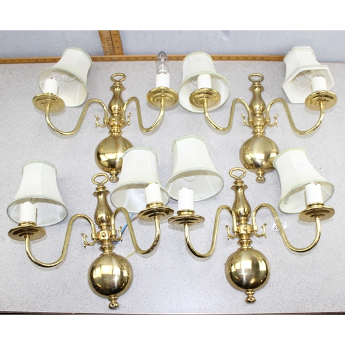 267 - 4 x sets of brass wall lights with some small light shades (7)