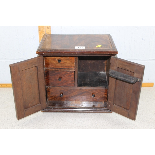 177 - Antique wooden smokers cabinet with pipe rack and 3 internal draws