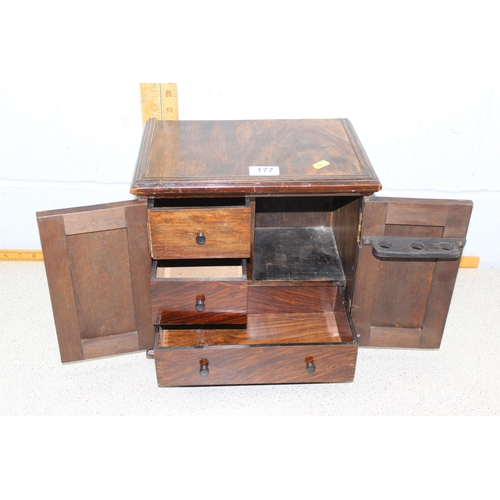 177 - Antique wooden smokers cabinet with pipe rack and 3 internal draws