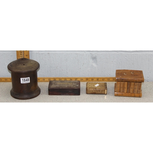 1848 - 4 assorted wooden boxes to include a treen string box