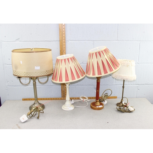 269F - 4 assorted lamps, 2 metal and 2 wooden, all with shades