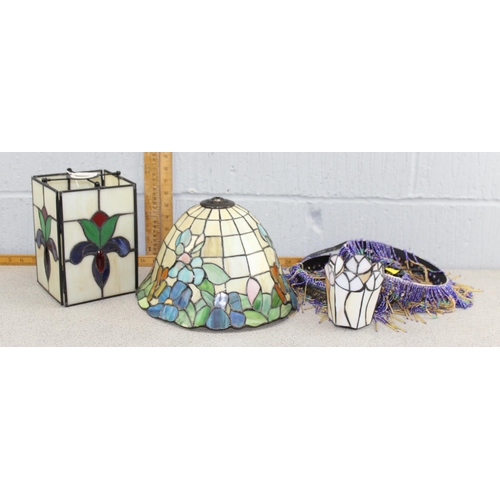 269K - 3 Tiffany style lamp shades & a pair of beadwork lampshades