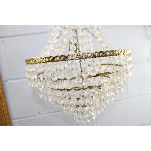 269M - A pair of vintage gilt metal and crystal drop hanging chandelier lamps